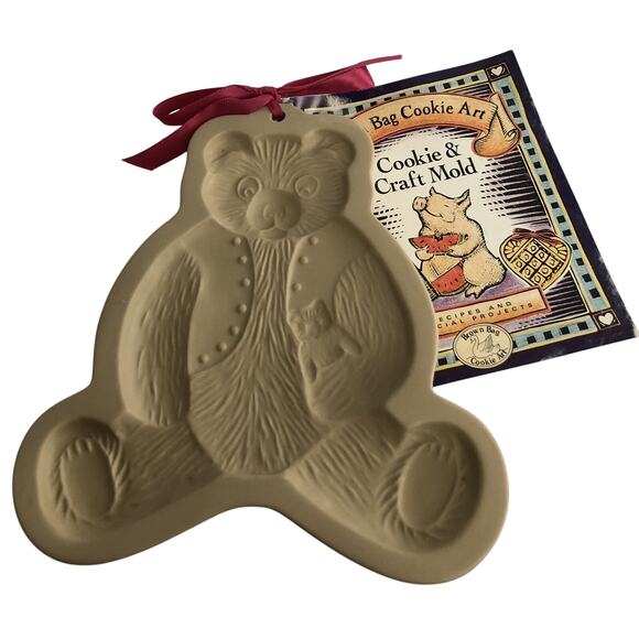 Vintage Brown Bag Cookie Art Baking Mold Teddy Bear 1984 with Recipe Book - Picture 2 of 5